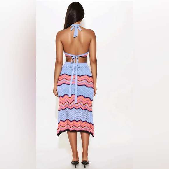 Retro Waves Crochet Halter Skirt Set - Blue/combo - Picture 5 of 5